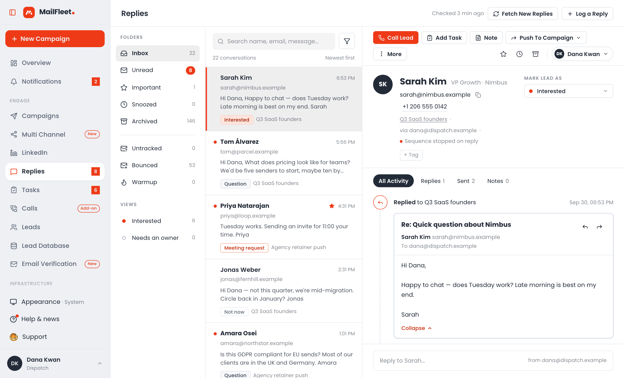 Replies — one inbox sorted by intent